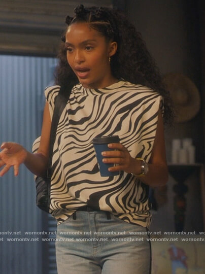 Zoey’s zebra stripe print top on Grown-ish