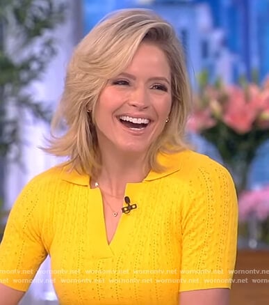 Sara’s yellow pointelle knit sweater top on The View