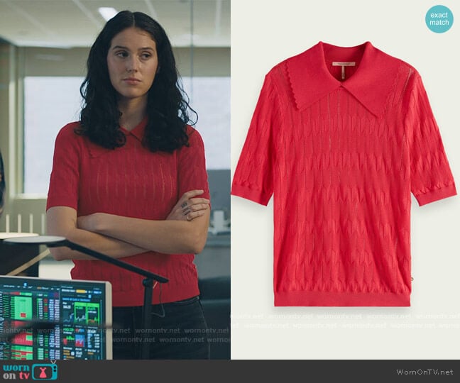 Scotch and Soda Short-sleeved scalloped collar knit worn by Eva Victor (Rian) on Billions