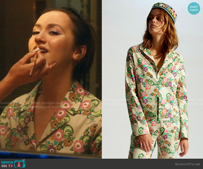 Siedres Tera Flower printed suit jacket worn by Lexi Howard (Maude Apatow) on Euphoria
