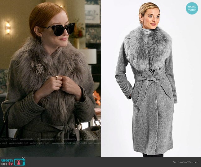Sentaler Long Coat with Fur Collar worn by Anna Delvey (Julia Garner) on Inventing Anna
