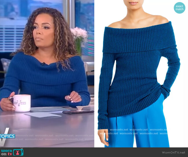 Sergio Hudson Off the Shoulder Rib Knit Sweater worn by Sunny Hostin on The View