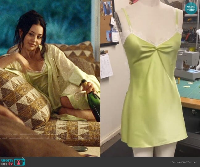 Seth Pratt Custom Made Chartreuse Silk Camisole Dress and Crystallized Robe worn by Maddy Perez (Alexa Demie) on Euphoria