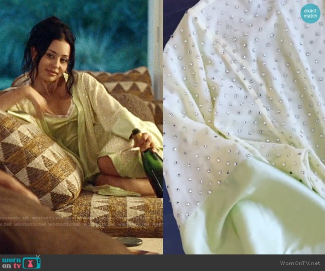 Seth Pratt Custom Made Chartreuse Silk Camisole Dress and Crystallized Robe worn by Maddy Perez (Alexa Demie) on Euphoria