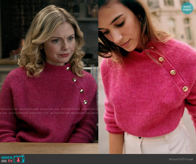 Sezane Trudy Jumper in Fuchsia worn by Sam (Rose McIver) on Ghosts