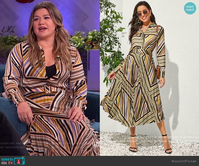 Shein Multi-stripe Belted Shirt Dress worn by Kelly Clarkson on The Kelly Clarkson Show