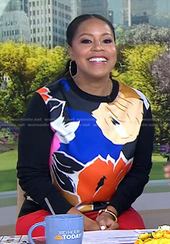 Sheinelle’s black floral print sweater on Today