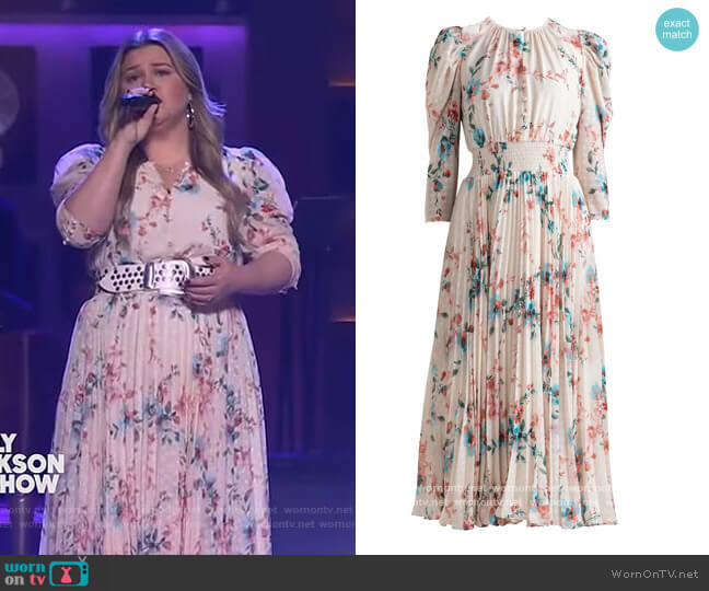 Shoshanna Paxton Floral Jersey Midi Dress worn by Kelly Clarkson on The Kelly Clarkson Show