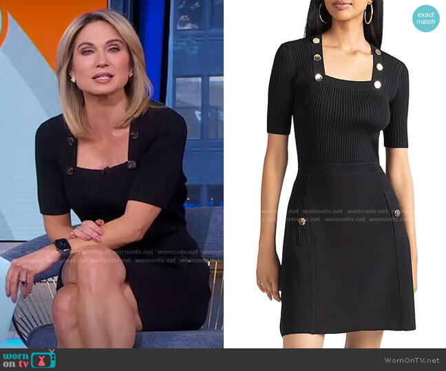 Shoshanna Liam Knit Buttoned Minidress worn by Amy Robach on Good Morning America