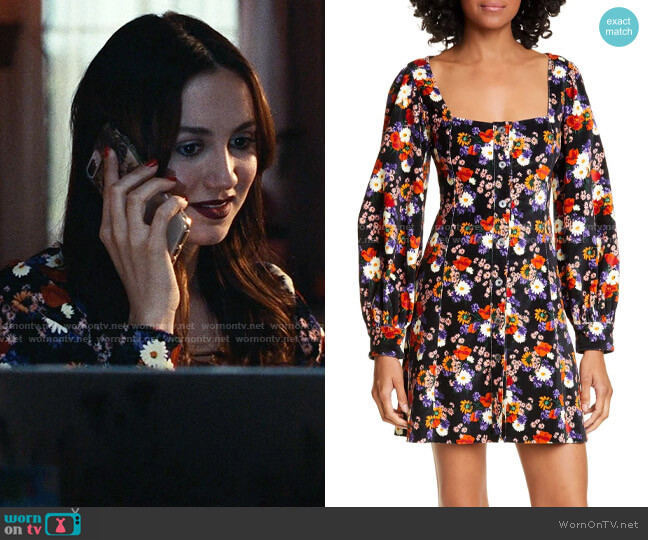 Staud Chandler Floral Velvet Long Sleeve Minidress worn by Lexi Howard (Maude Apatow) on Euphoria