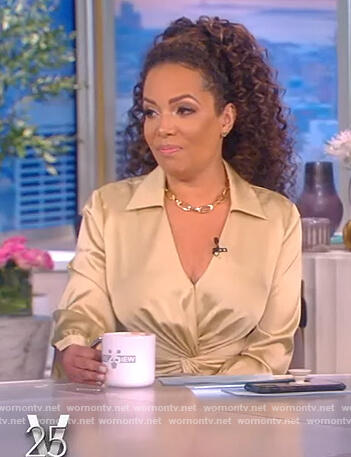 Sunny’s green satin twisted dress on The View