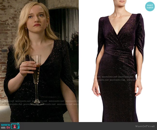 Talbot Runhof Rosin Stardust Velvet Gown worn by Anna Delvey (Julia Garner) on Inventing Anna