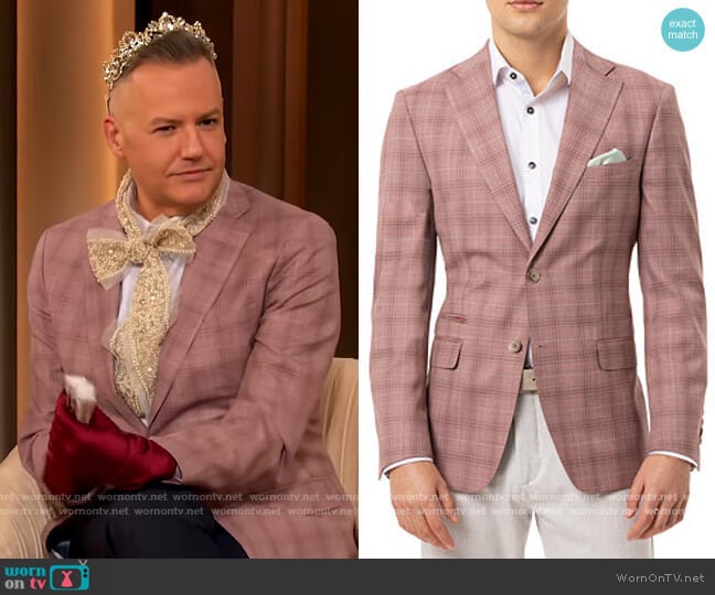 Tallia Slim-Fit Stretch Pink Plaid Sport Coat worn by Ross Mathews on The Drew Barrymore Show