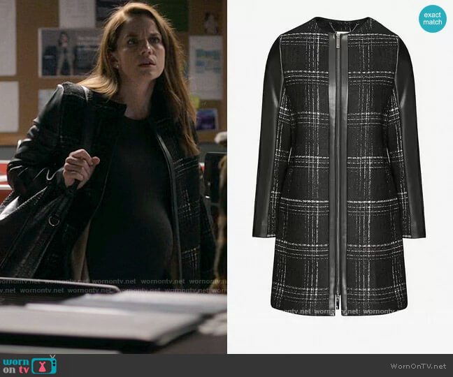 Ted Baker Faux-leather-trimmed checked woven jacket worn by Vivian Kent (Anna Chlumsky) on Inventing Anna