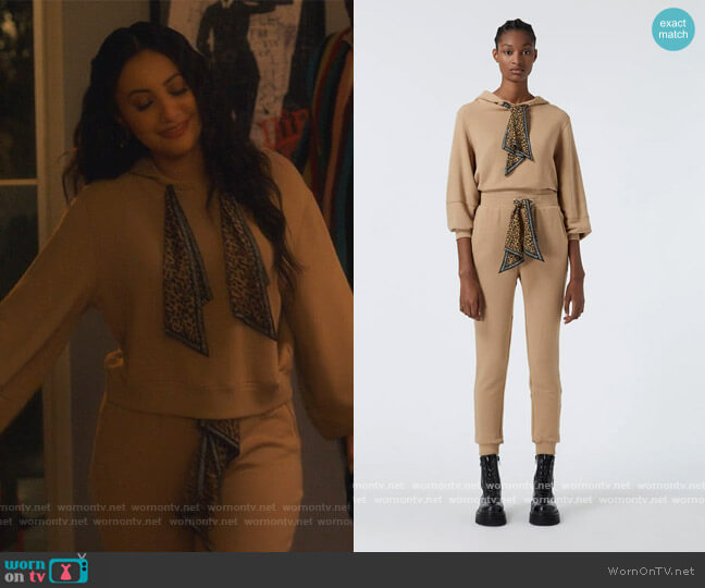 The Kooples Camel-colored hoodie with leoapard drawstring worn by Ana Torres (Francia Raisa) on Grown-ish