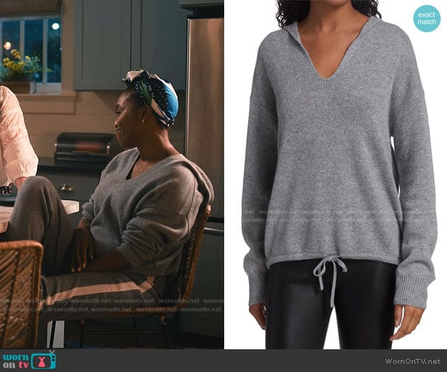 Theory Relaxed V-Neck Cashmere Hoodie worn by Helen Decatur (Heather Headley) on Sweet Magnolias