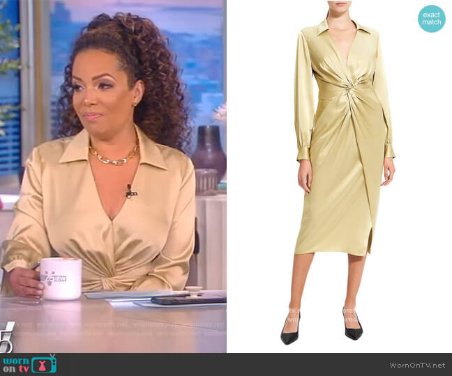 Theory Ruched satin midi dress worn by Sunny Hostin on The View