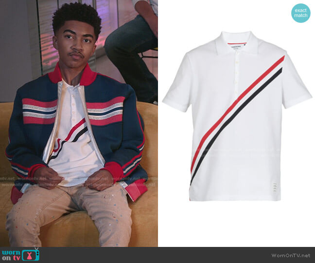 Thom Browne Diagonally-Striped Cotton Polo Shirt worn by Jack Johnson (Miles Brown) on Black-ish