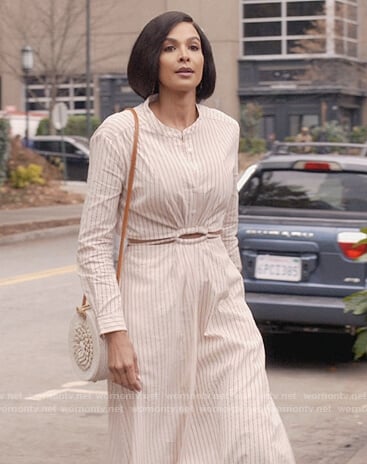 Tina’s striped cutout shirtdress on Queens