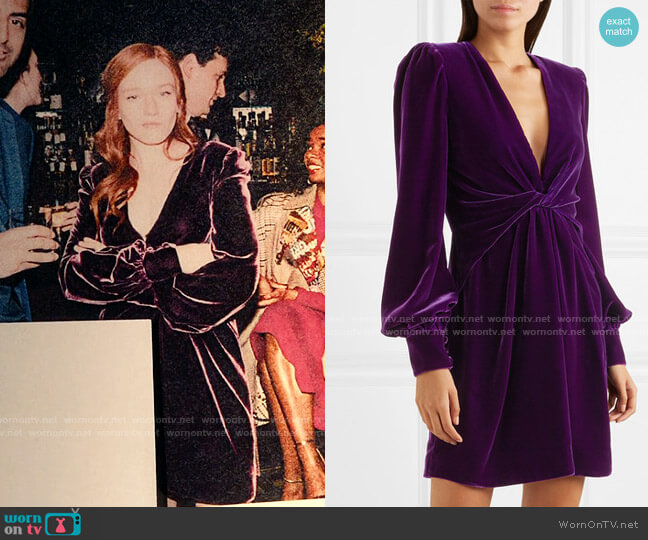 Tom Ford Liquid Velvet Twisted Front Mini Dress worn by Anna Delvey (Julia Garner) on Inventing Anna