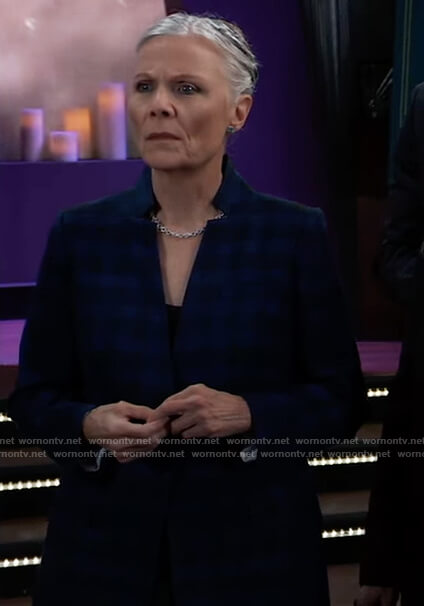 Tracy’s blue checked blazer on General Hospital