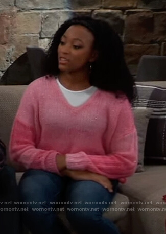 Trina’s pink ombre metallic sweater on General Hospital