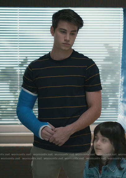 Tyler’s navy stripe tee on Sweet Magnolias