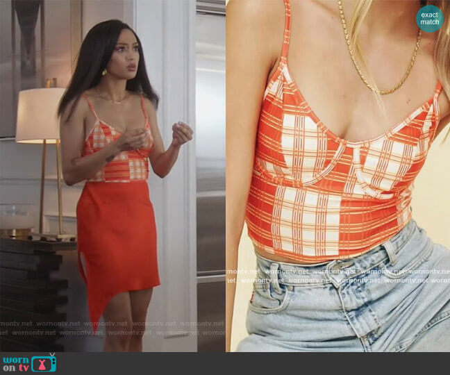 Vrg Grl Orange Plaid Top worn by Olivia Baker (Samantha Logan) on All American