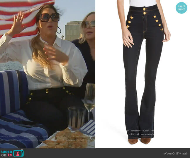 Veronica Beard Dalida Button Detail Skinny Flare Jeans worn by Emily Simpson on The Real Housewives of Orange County