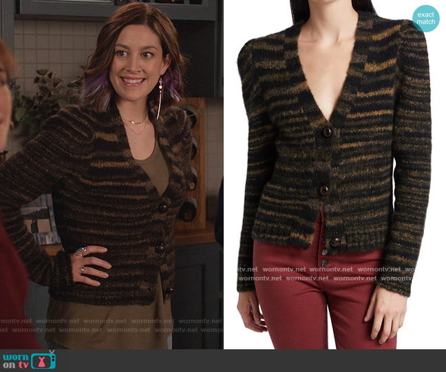 Veronica Beard Embry Stripe Cardigan worn by Sarah (Caitlin McGee) on Home Economics