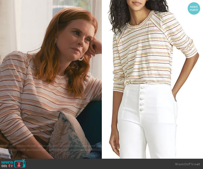 Veronica Beard Jeans Mason Striped Baseball Tee worn by Maddie Townsend (JoAnna Garcia Swisher) on Sweet Magnolias