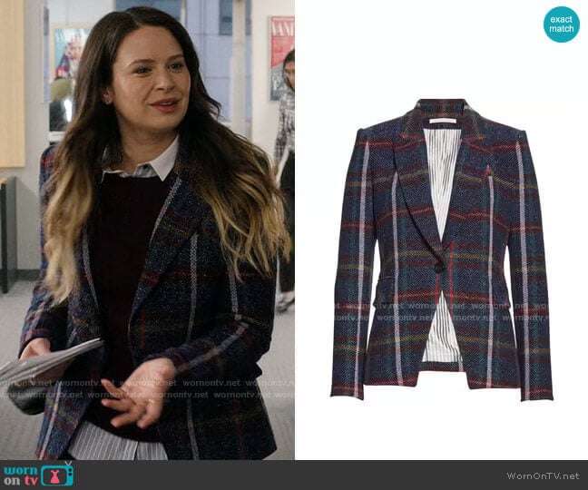 Veronica Beard Zane Plaid Dickey Jacket worn by Rachel Williams (Katie Lowes) on Inventing Anna