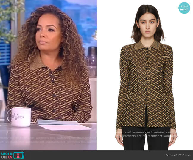 Versace Black & Gold Jacquard Metallic Monogram Cardigan worn by Sunny Hostin on The View