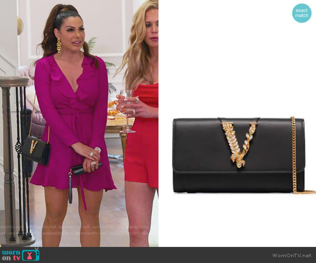 Versace Virtus crystal embellished clutch bag worn by Jennifer Aydin on The Real Housewives of New Jersey