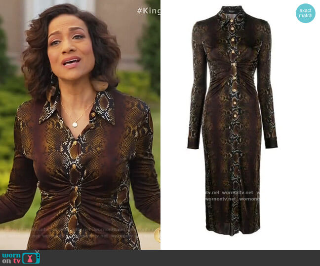 Versace Snakeskin Print Shirtdress worn by Melanie Pierce (Devika Parikh) on The Kings of Napa