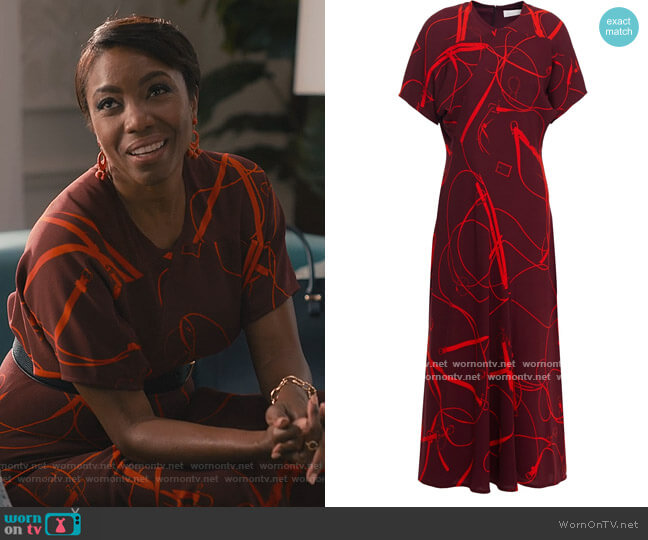 Victoria Beckham Printed Crepe Midi Dress worn by Helen Decatur (Heather Headley) on Sweet Magnolias