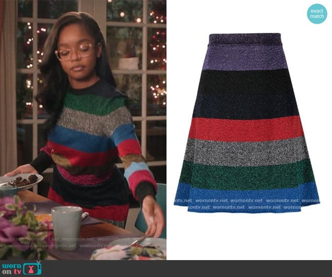 Victoria Beckham Lurex Striped Mini Skirt worn by Diane Johnson (Marsai Martin) on Black-ish