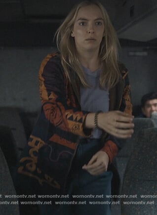 Villanelle’s printed coat on Killing Eve