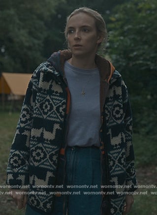 Villanelle’s geese fleece jacket on Killing Eve