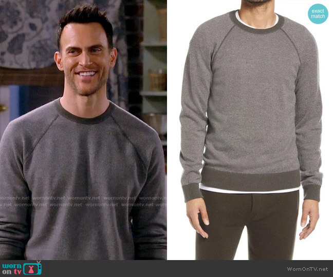 Vince Bird's Eye Wool & Cashmere Pullover in Frog / Pearl worn by Max (Cheyenne Jackson) on Call Me Kat