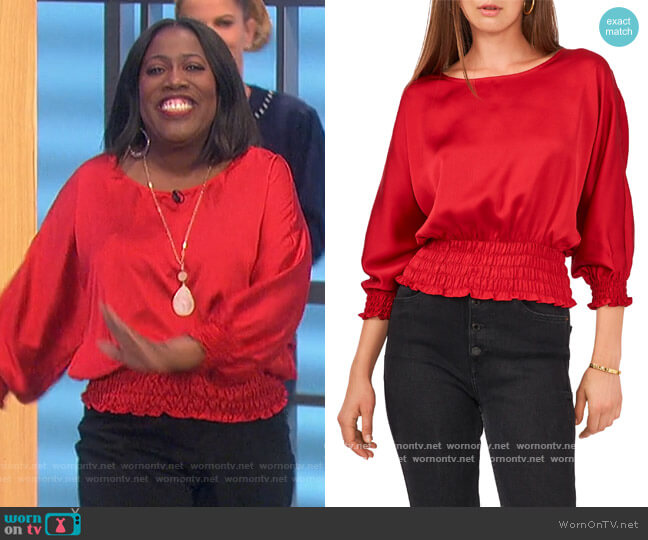 Vince Camuto Solid Dolman-Sleeve Smocked-Hem Top worn by Sheryl Underwood on The Talk