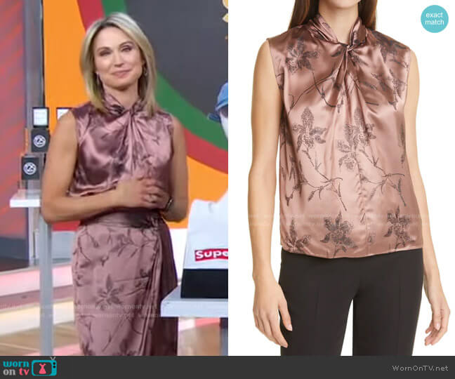 Vince Iris Twist Knot Top worn by Amy Robach on Good Morning America