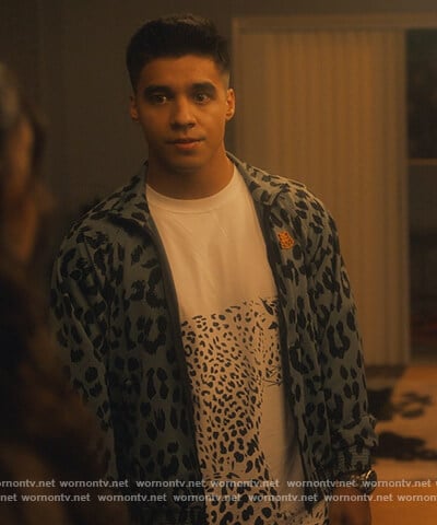 Vivek’s leopard print track jacket and tee on Grown-ish