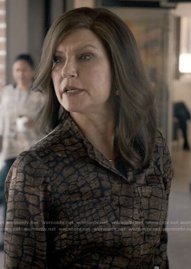 Vivian’s brown crocodile print dress on Good Sam