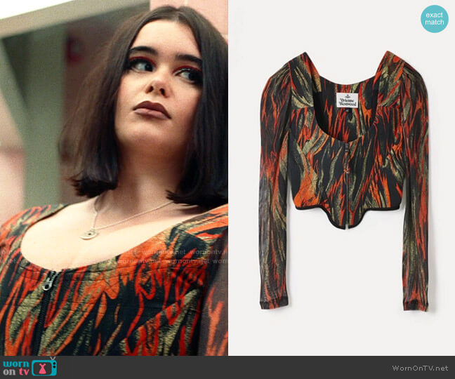 Vivienne Westwood Portrait Corset in Flame Print worn by Kat Hernandez (Barbie Ferreira) on Euphoria