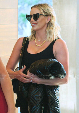 Whitney’s black heart sunglasses and padded jacket on The Real Housewives of Salt Lake City