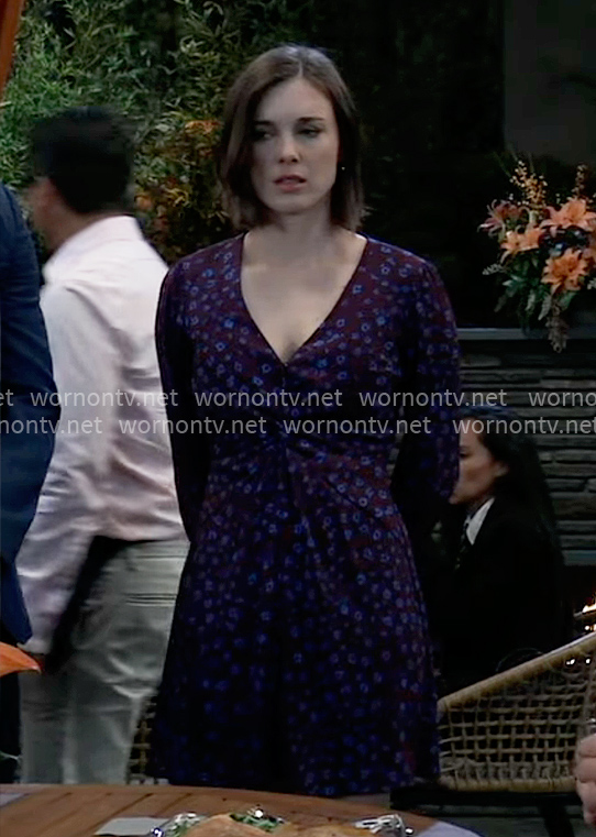 Willow’s burgundy floral twisted dress on General Hospital