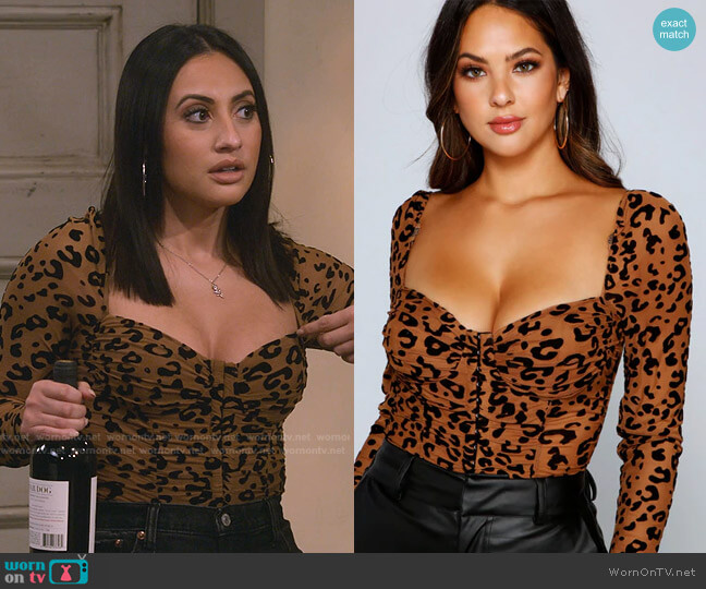 Windsor Ruched Burnout Leopard Print Mesh Bodysuit worn by Valentina (Francia Raisa) on How I Met Your Father