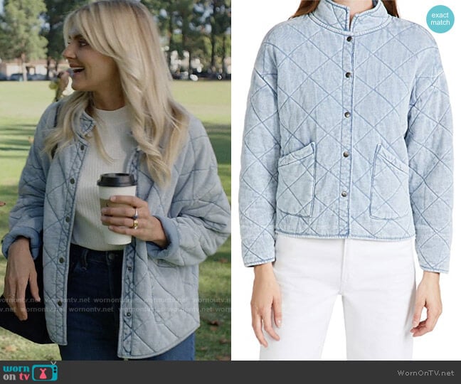 Z Supply Maya Knit Jacket in Washed Indigo worn by Amy (Eliza Coupe) on Pivoting