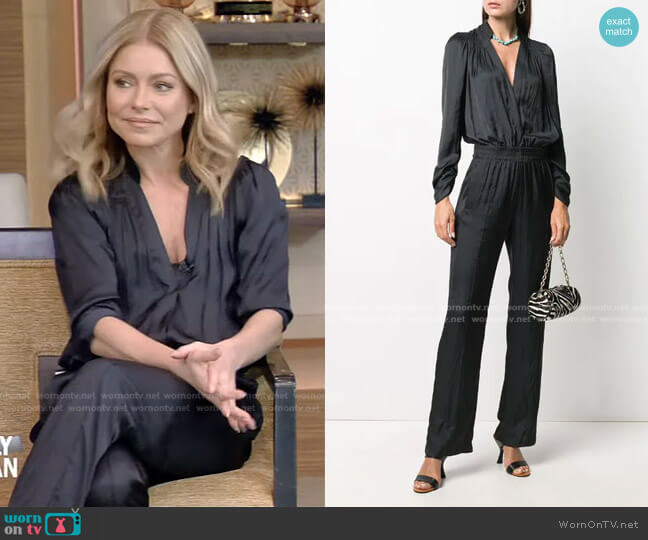 Zadig & Voltaire Captain Satin Jumpsuit worn by Kelly Ripa on Live with Kelly and Mark